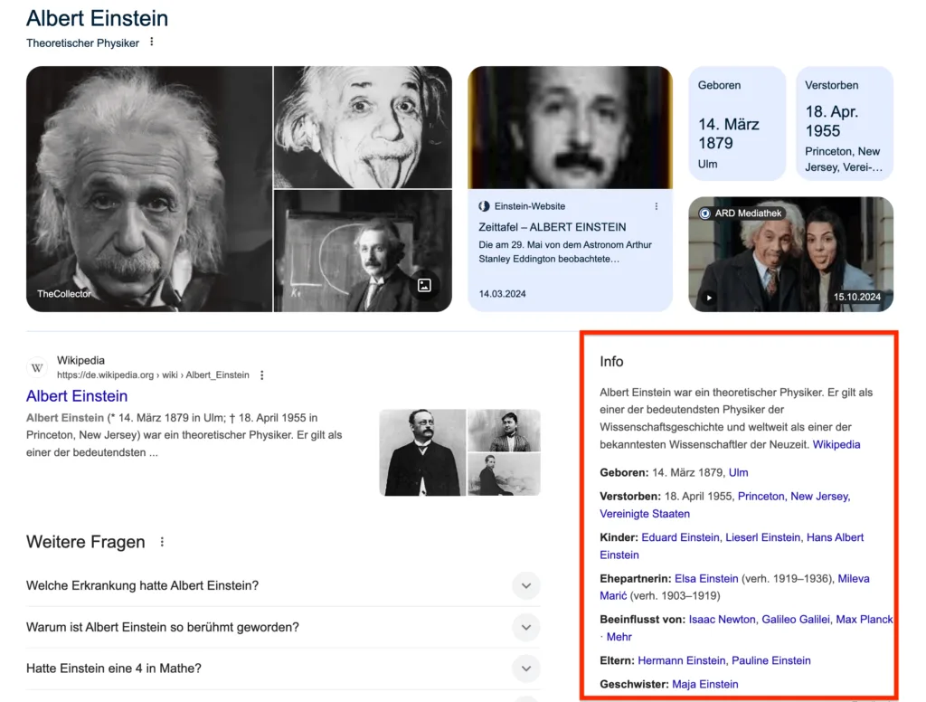 Knowledge Panel Albert Einstein
